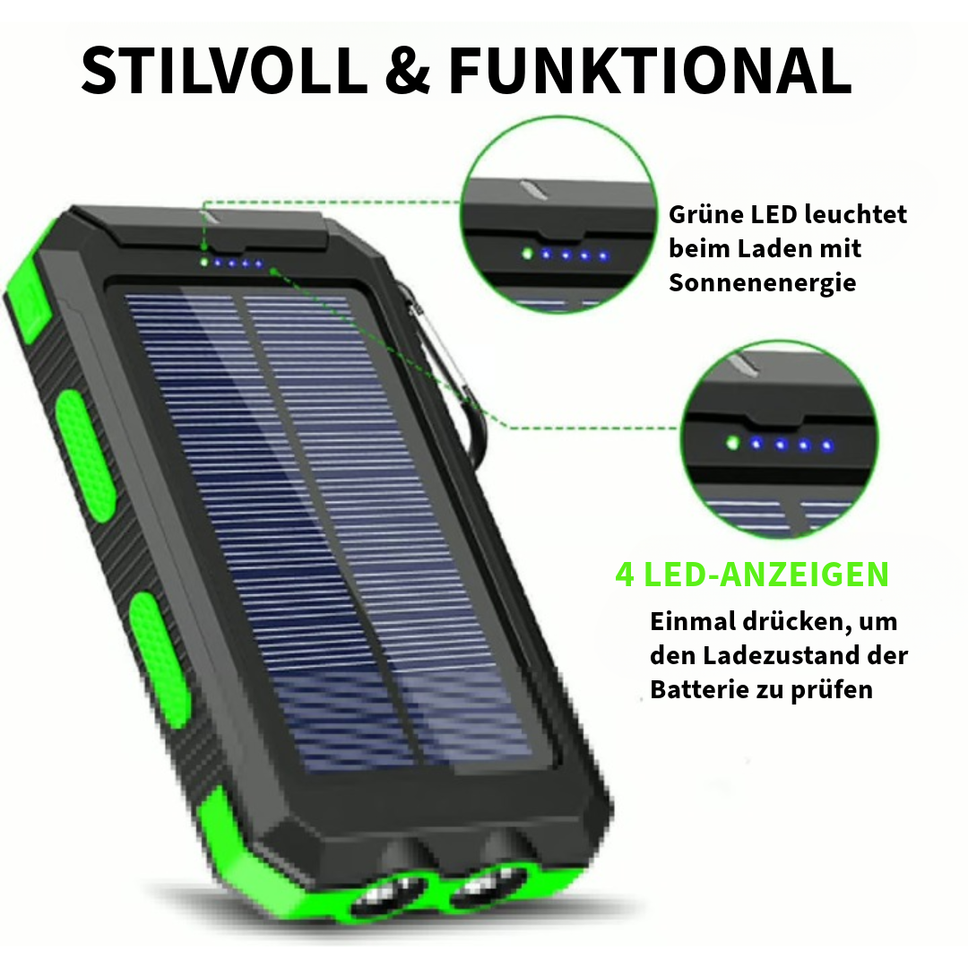 Wasserdichte Powerbank mit Solarbetrieb