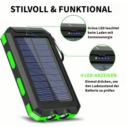 Wasserdichte Powerbank mit Solarbetrieb