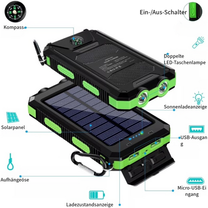 Wasserdichte Powerbank mit Solarbetrieb
